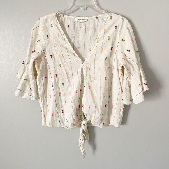Lovestitch Tops - Lovestitch Cream Floral Embroidered Top